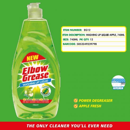 ELBOW GREASE WASHING UP LIQUID APPLE 740ML