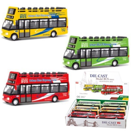 6\" Diecast Models 1:36 Sightseeing Double Decker Bus (3 Assot.) MLQ2498D-6