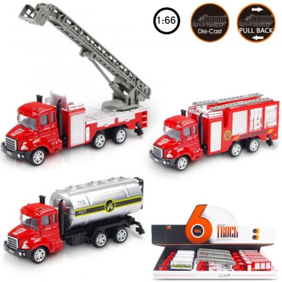 1:66 Diecast Models Fire Trucks B (3 Assorted, Pull Back Action) MY2567D-12