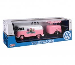 1:24 Volkswagen Type 2 (T1) - Delivery Van and Refrigeration Trailer (Pink with White) MM79672RT 1:24 Volkswagen Type 2 (T1) - Delivery Van and Refrigeration Trailer (Pink with White) MM79672RT