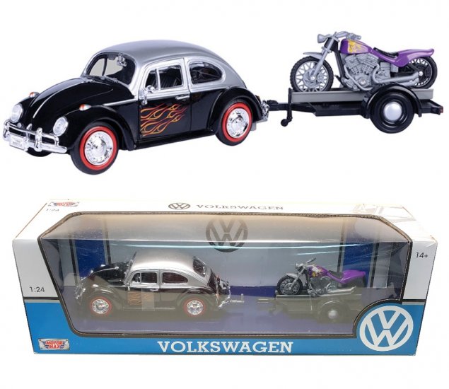 1:24 1966 Volkswagen Beetle - Motorbike Trailer (Black & Purple) MM79675MT