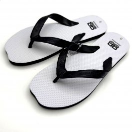 Rubber Strap Mens Double Pluggers Beach Thongs (White/Black)