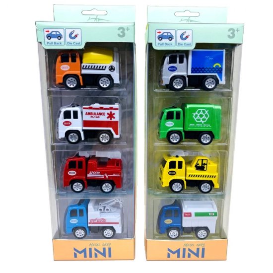 3\" Diecast Mini Engineering Vehicle 8 Style, 4pcs Mixed in Hangsell Window Box WGT2411-4