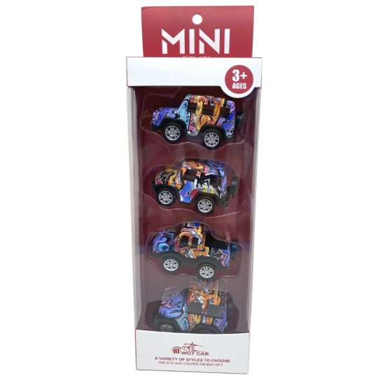 3\" Diecast Mini Cross Country Vehicle with Paint, 4 Style Mixed in Hangsell Window Box WGT2417-4